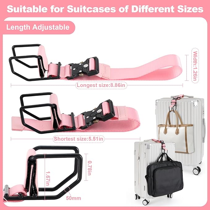 J Hook for Luggage Strap, Luggage Hook Strap Flight Attendant with Hands Free, Adjustable Luggage Hook for Carry on Bag