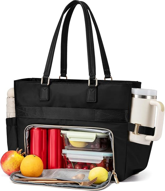 LOVEVOOK Lunch Tote Bag for Women, Work Bag with Insulated Lunch Compartment Laptop Bag Large Lunch Bag for Teacher, Daily