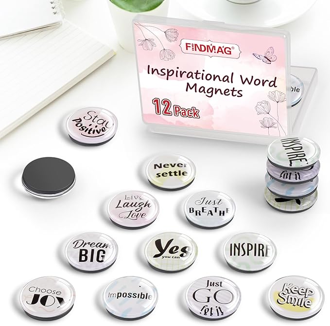 FINDMAG 12 Pcs Fridge Magnets, Refrigerator Magnets Cute, Fun Magnet Decorative for Whiteboard, Picture, Inspirational Fridge Magnet for Kitchen, Locker Magnets for Office, Cubicle, Map