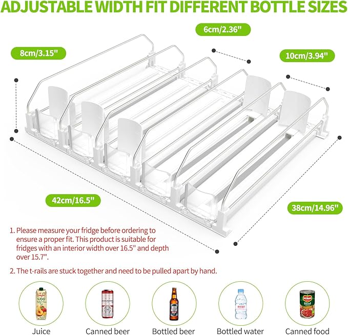 Drink Organizer for Fridge, Soda Can Dispenser for Refrigerator, Automatic Drink Dispenser for Fridge Holds up to 25 Cans, 5 Row (Pack of 2)