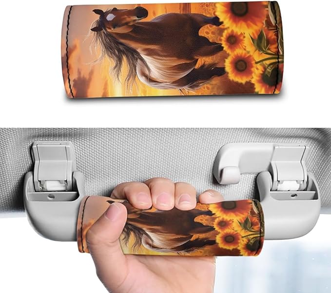 KUIFORTI Horse Set of 2 Pcs Luggage Handle Wraps Set Sunflower Suitcase Protective Handle Cover Soft Luggage Identifiers Multipurpose Door Handle Protection Sleeves Cover