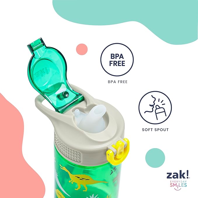 Zak Designs Minecraft Sage Water Bottle For School or Travel, 25oz Durable Plastic Water Bottle With Straw, Handle, and Leak-Proof, Pop-Up Spout Cover (Creeper)