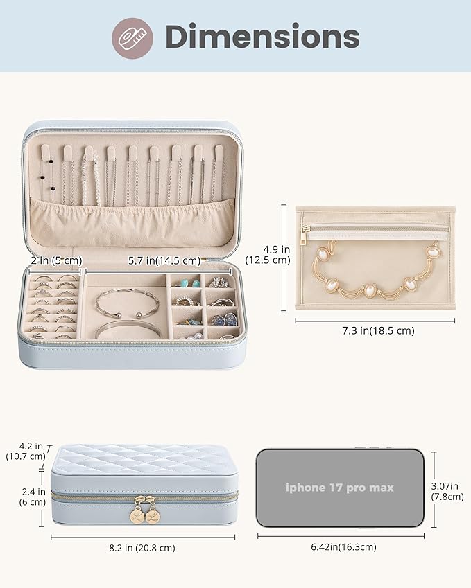 Lolalet Travel Jewelry Case for Women Girls, Travel Jewelry Organizer with Clear Storage Bag Small Portable Jewelry Box for Necklace Bracelet Earring Ring Valentine's Bridesmaid Gifts -Large/Blue