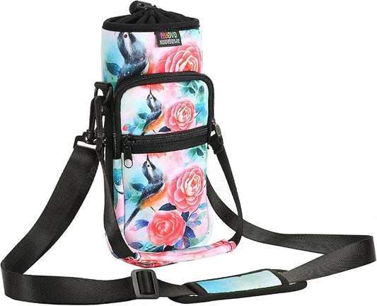 Nuovoware Water Bottle Carrier Bag,25oz/40oz/64oz Bottle Pouch Holder,Adjustable Shoulder Hand Strap 2 Pocket Sling Neoprene Sleeve Sports Accessories for Hiking Travelling Camping