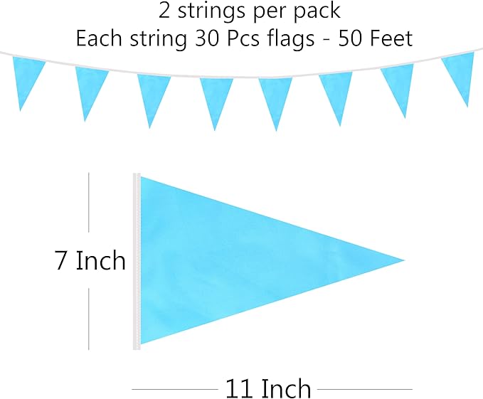 100 Feet Blue Pennant Banner Flags, 60 Pcs DIY Flag for Birthday, Party, Shops, Outdoor and Indoor Decorations, Festival Celebration (Blue)