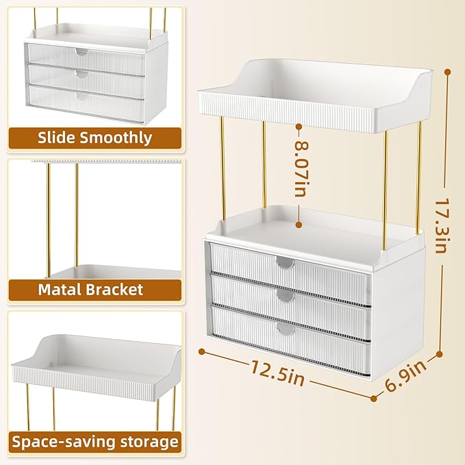2 Sets Makeup Organizer – 5 Tier Bathroom Organizers and Storage, Versatile Perfume Vanity Organizer, Ideal for Cosmetic, Large Skincare, Face Mask, Office Supplies, Clear
