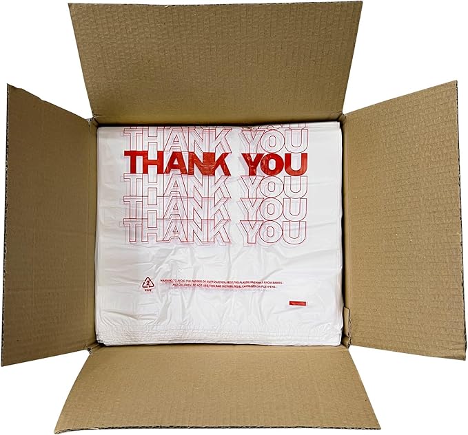 TashiBox [350 Count Thank You plastic bags/T-shirt Bags/Shopping Bags/Disposable Grocery Bags(11.5" X 6.25" X 21") 15mic, 0.6 Mil