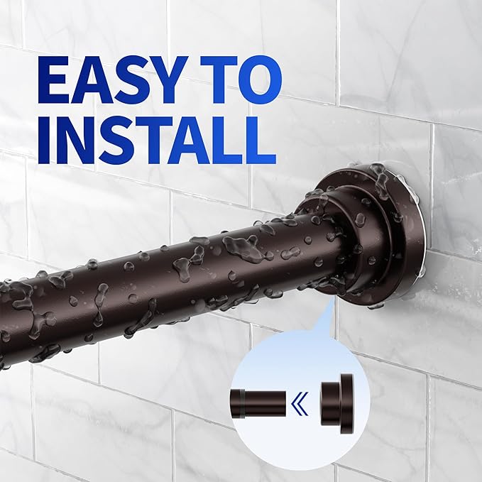 Mcrbeay Shower Curtain Rod, 1" Diameter Heavy Duty Tension Shower Rod, Non-Slip Adjustable 28-74 inch No Drill Shower Curtain Rods Spring Tension For Bathroom, Shower Stall, No Rust, Bronze