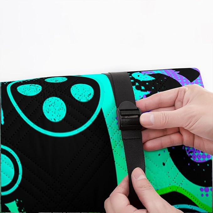Outdoor Picnic Blanket,Portable Sandproof Waterproof Picnic Mat,Green Gamepad Printed Camping Beach Mat for Sand and Wet Grass Hiking (Green Gamepad S)