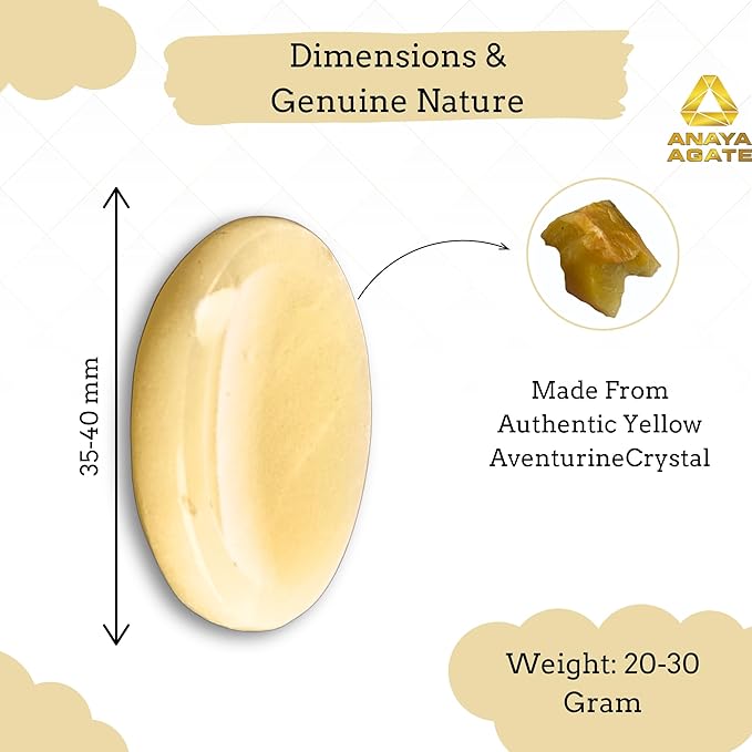 Yellow Aventurine Worry Stones – Crystal Thumb Worry Stone for Anguish, Stress – Relaxing and Soothing Balance Stones for Meditation, Stress Relief – Healing Stones and Crystals for Men & Women