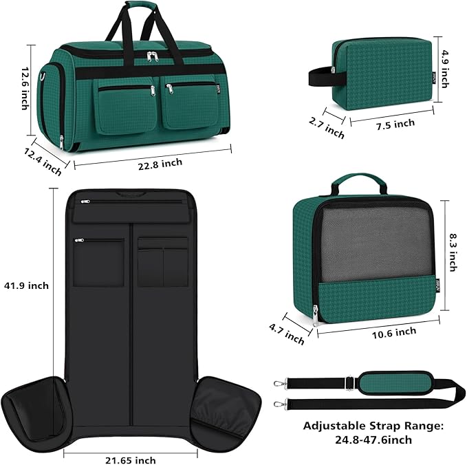 Convertible Garment Duffel Bags for Travel - Carry-on Garment Duffle with Toiletry Bag Storage Bag, Large Travel Duffel Bag, 2-in-1 Hanging Suit Bag, Weekender Bag for Men and Women, 3-Piece Set