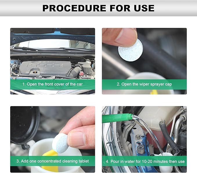 100 PCS Car Windshield Washer Tablets, Windshield Wiper Fluid Concentrate Washer Tablet Glass Cleaner, Solid Effervescent Tablets for Car Window Glass Room Kitchen Cleaning