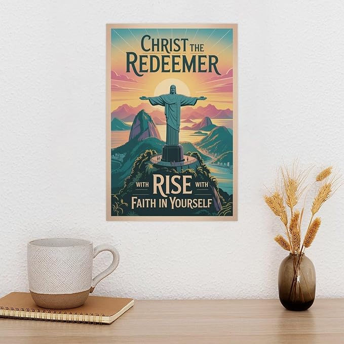 Inspirational Wall Art Christ The Redeemer Motivational Poster Rise with Faith in Yourself Décor for Office Classroom Meditation Room Print Poster Unframe-style 12x18inch(30x45cm)