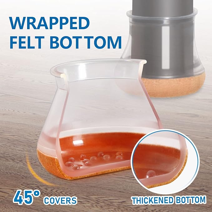 24 Pcs Chair Leg Floor Protectors PISAO, Silicone Chair Leg Protectors Caps Covers for Hardwood Floors, Furniture Pads Sliders with Wrapped Felt Bottom Large (Fit:1.19"-1.57")