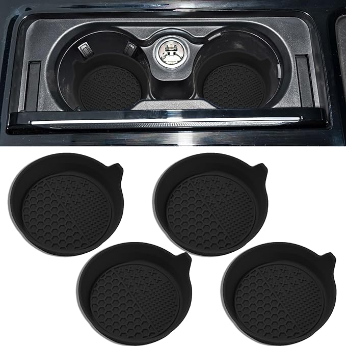 4PCS Car Cup Holder Coaster, Silicone Non-Slip Vehicle Insert Water Bottle Mat, Universal Insulation Drink Cup Pad Decor for SUV/Sedan/Truck, Automotive Interior Accessories (Black)