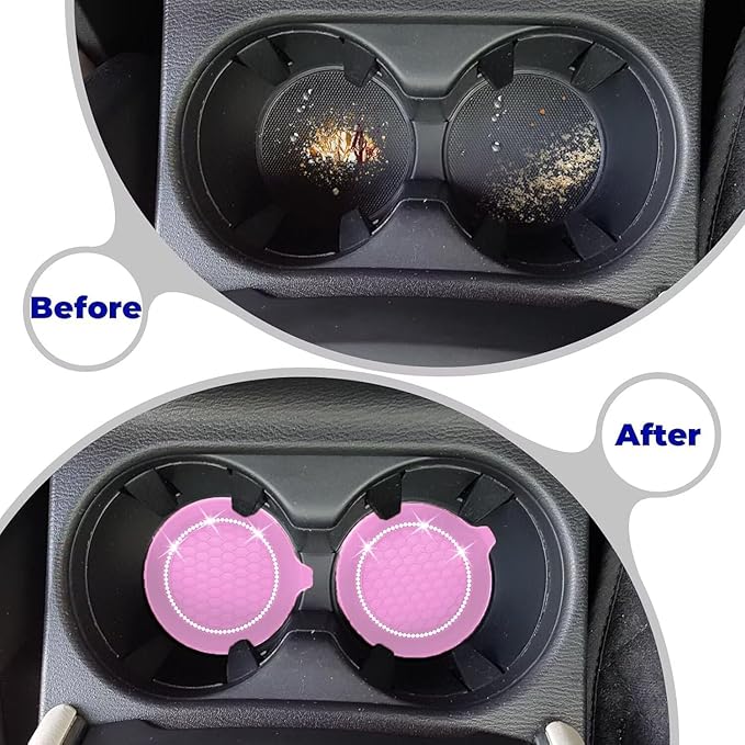 2 PCS Car Cup Coasters, Universal Cup Holder Coaster for Car Accessories, Bling CupHolders Insert for Women Non-Slip Silicone Car Cup Holder Coasters