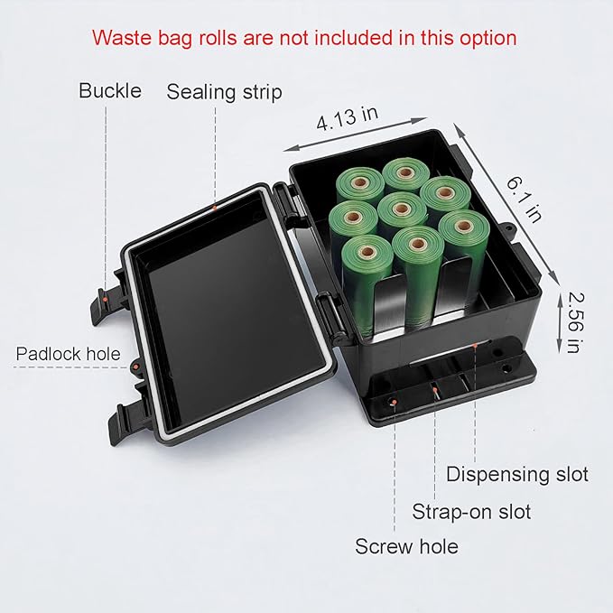 Dog Poop Bag Dispenser Wall Mounted Waterproof Outdoor Pet Waste Bags Dispenser Station with Cute Doggie Poo Images Post, Pole, Fence Mountable fits Home, Porch, Patio, Yard (Black, Dispenser Only)