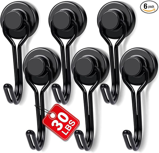 E BAVITE Magnetic Hooks, 30lbs+ Magnet Hook 2026 Cruise Cabin Ship Essentials Heavy Duty Strong Magnets Refrigerator Fridge Hanging for Classroom Beach Vacation Kitchen Grills Home 6pcs (Black)