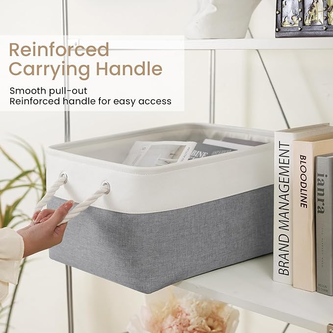 VQRTEXA Large Storage Baskets - 15.7x11.8x8.26 inch Storage Bins for Shelves and Closet Organizing, Foldable Fabric Bin for Home Organization Clothes and Laundry (6-Pack, White&Gray)