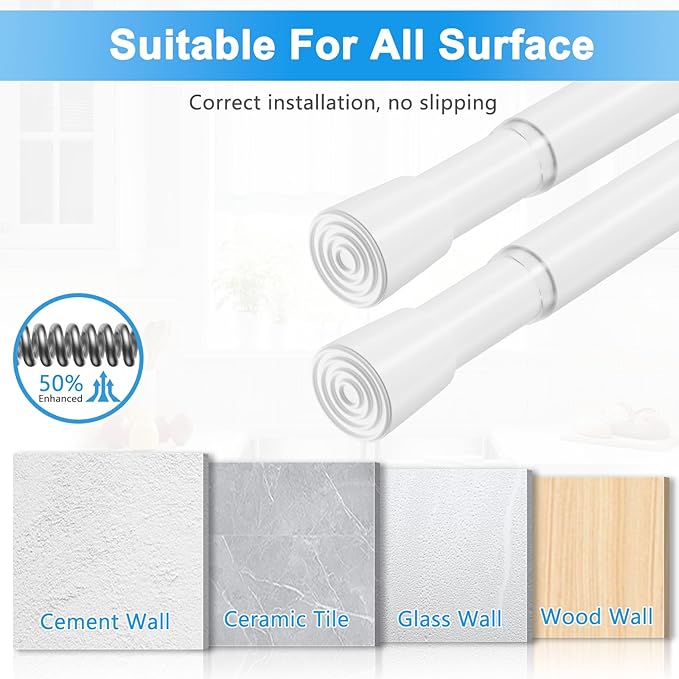 2 Pack Spring Loaded Tension Rod 17-41" Adjustable Curtain Rods No Drill Extendable Spring Rod Tension Curtain Rods For Window Kitchen Shelves Rv Refrigerator And Small Spaces,White