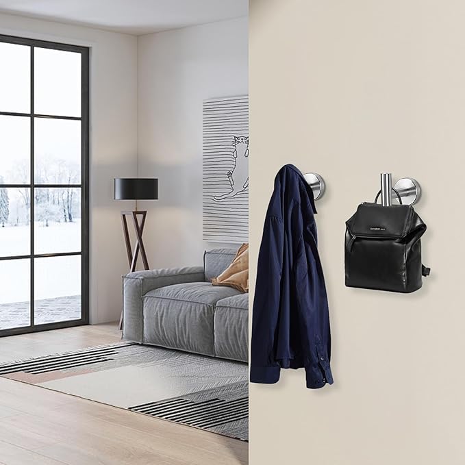 NearMoon Bath Towel Hooks - SUS 304 Stainless Steel Robe Hook Holder, Heavy Duty Coat Hook for Bathroom Livingroom Hotel Kitchen Garage, Wall Mounted (Brushed Nickel, 3 Pack)