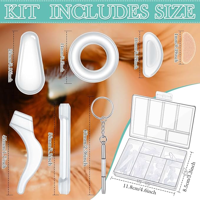 50 Pcs Eyeglasses Retainers Sets 12 Pairs Anti Slip Adhesive Glasses Nose Pads 4 Round Ear Grips 4 Silicone Ear Hooks Holders 4 Glasses Temple Tips Sleeve for Repair(Transparent)