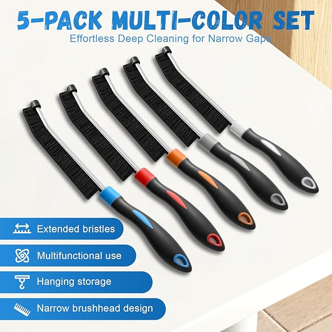 5 Colors Crevice Cleaning Brush Set, Hard Bristle Cleaning Brush, Gift for Her, Grout Brush for Home, Bathroom, Ktichen, Window and Corners