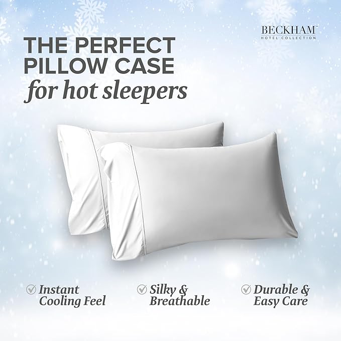 Beckham Hotel Collection Cooling Pillowcases for Hot Sleepers, King Size Set of 2, Cool Bedding, Envelop Closure, Silky Soft, Breathable, Moisture-Wicking, White