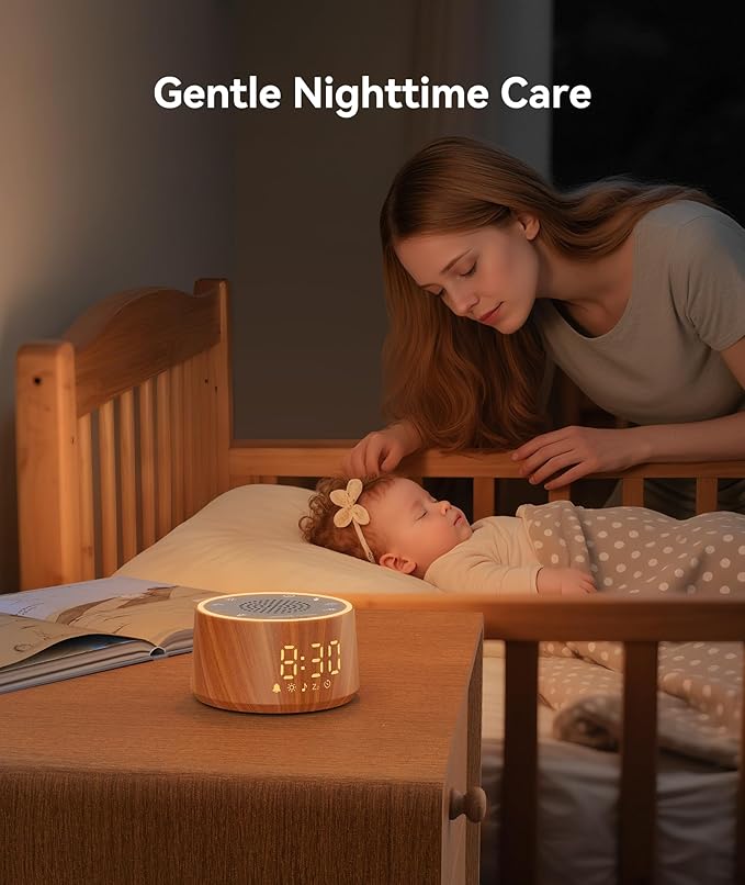 Dreamegg Baby Sound Machine with Nursery Lamp, 25 Soothing Sounds, Alarm Clock, Dimmable Night Light, White Noise Machine for Sleep Sound Machine, Baby Shower Gifts Must Haves, Wood