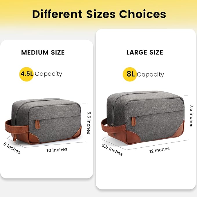 Vorspack Large Travel Toiletry Bag - Hanging Toiletry Bag for Men, Water Resistant Canvas Shaving Bag with Large Capacity for Home Travel - Light Grey