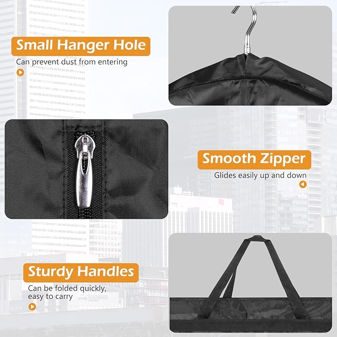 MISSLO 43" Mens Garment Bags for Travel Waterproof Suit Bags for Closet Storage for Shirts, Jackets, Coats, Black, 3 Packs