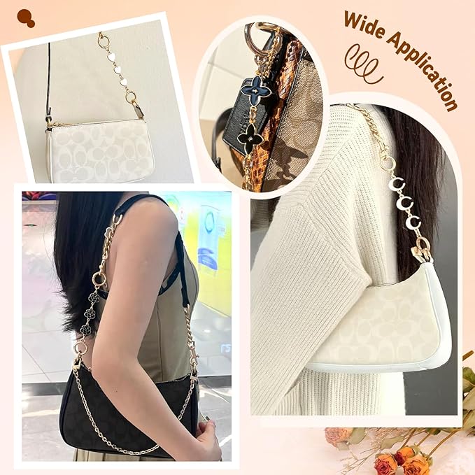 4Pcs Bag Extender Chain (White and Black Multishapes) Purse Extender Chains Bag Strap Extender for Handbags Shoulder Bag, Metal Gold Chain Replacement Purse Bag Chains Accessories Mother's Day