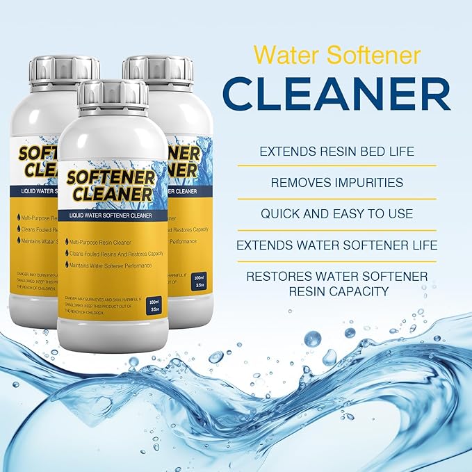 4-Pack Liquid Water Softener Cleaner, Water Softener Cleaner Solution Universal Cleanser for Hardwater Systems, 4 Ounce Bottle