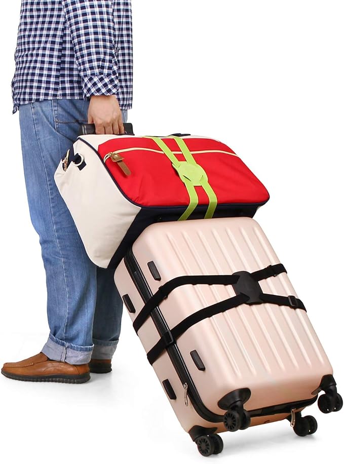 Luggage Straps Bag Bungees for Add a Bag Easy to Travel Suitcase Elastic Strap Belt (L Size, L-Black)