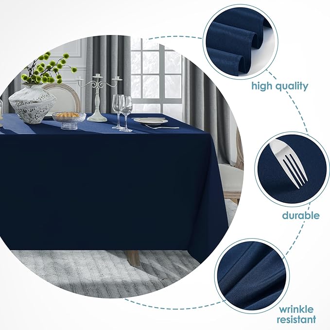 VidaFete Tablecloth 2 Pack 90 * 132inch Rectangle Table Cloth Polyester, Stain Wrinkle Resistant Rectangular Polyester Table Cover for Kitchen Dining Party Wedding Buffet Decoration (Navy Blue)