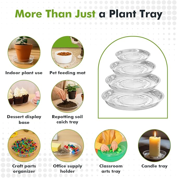 50 Packs 14" Large Clear Plant Saucers for Indoor Outdoor Use Heavy Duty Plastic Plant Trays for Planter Bulk Flower Pot Drip Trays to Catch Water, 4 to 20 Inch