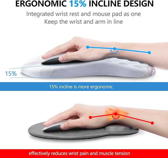 Mouse Pad Wrist Support, Laokiiy 2-in-1 Keyboard Wrist Rest + Ergonomic Mouse Pad, Non-Slip Wrist Rest for Computer Keyboard, Makes Typing Easy & Relieves Wrist Pain (White)