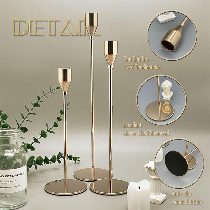 6Pcs French Gold Candlestick Holders Set Fit 3/4" Tall Taper Candle Home Decorative Table Centerpieces for Family Dinning, Party Decoration