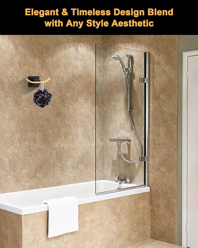 WOWOW Towel Hooks for Bathrooms Black and Gold, SUS304 Stainless Steel Coat Hook, Bathroom Robe Towel Holder, Heavy Duty Robe Hooks, Bathroom Double Towel Hooks for Coats, Sponges, Wall Mount