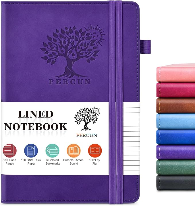 Lined Journal Notebook for Men & Women, 160 Pages College Ruled Journal for Writing, A5 Hardcover Leather Notebooks for Work, School, Business, Travel, Daily Diary 5.9" x 8.5" - Purple