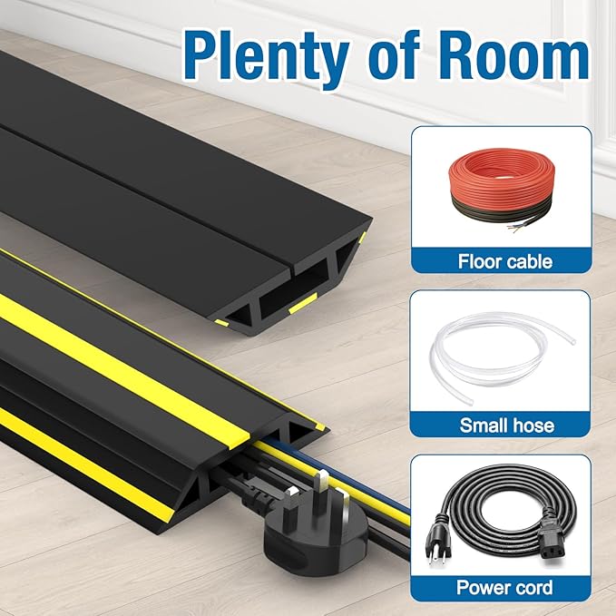 Eapele 6.5ft Cable Protector Cord Cover for Floor, Heavy Duty PVC Duct Easy to Unroll, Prevent Trip Hazard for Home Office or Outdoor Settings