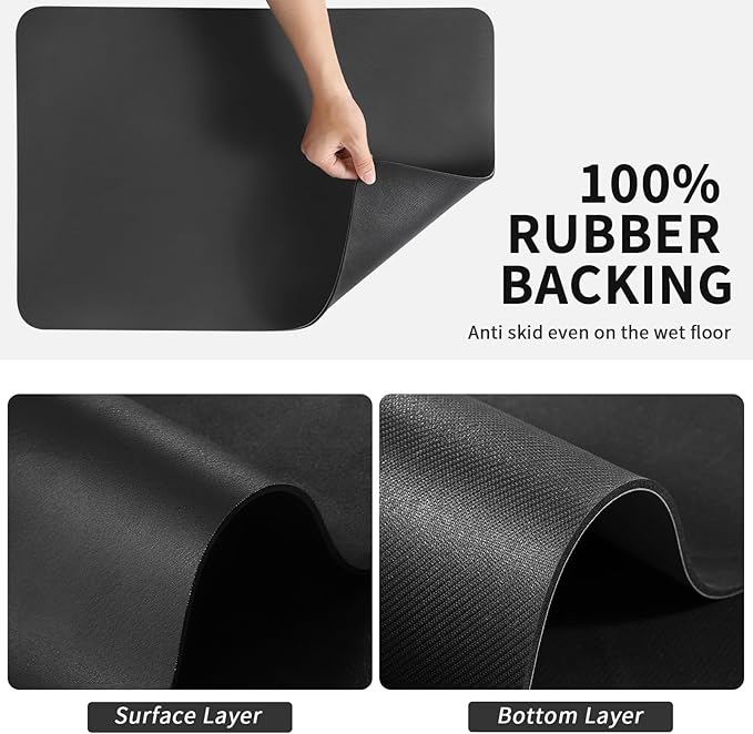 HotLive Dish Drying Mat for Kitchen Counter, Heat Resistant Drainer Mats with Non-slip Rubber Backed, Hide Stain Kitchen Super Absorbent Draining Mat, Easy to Clean Dish Rack Pad, Black 16"x20"