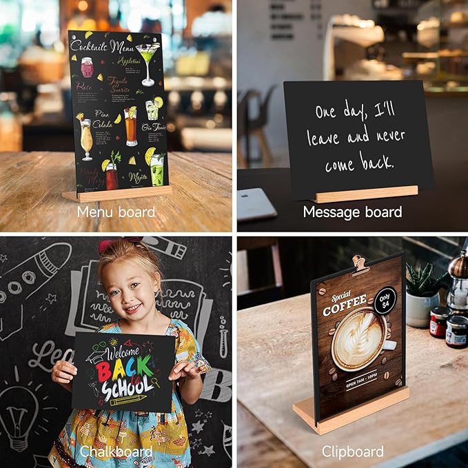 Tabletop Chalkboard with Wood Stand - 2 Pack, 8 x 12 Inch Double Sided Blackboard Food Signs Menu Message Boards for Coffee Bar, Lemonade Stand, Party Decoration - Slant Back