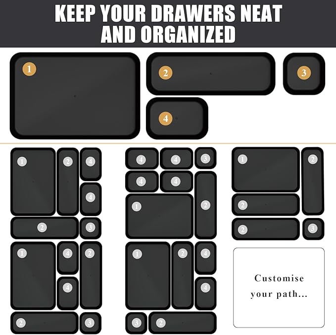 Homhut Plastic Drawer Organizers, 28 PCS Drawer Organizer Bins, Bathroom and Vanity Organizer Plastic Tray, Makeup Organizer and Storage for Makeup, Bedroom, Kitchen Gadgets Utensils, and Office