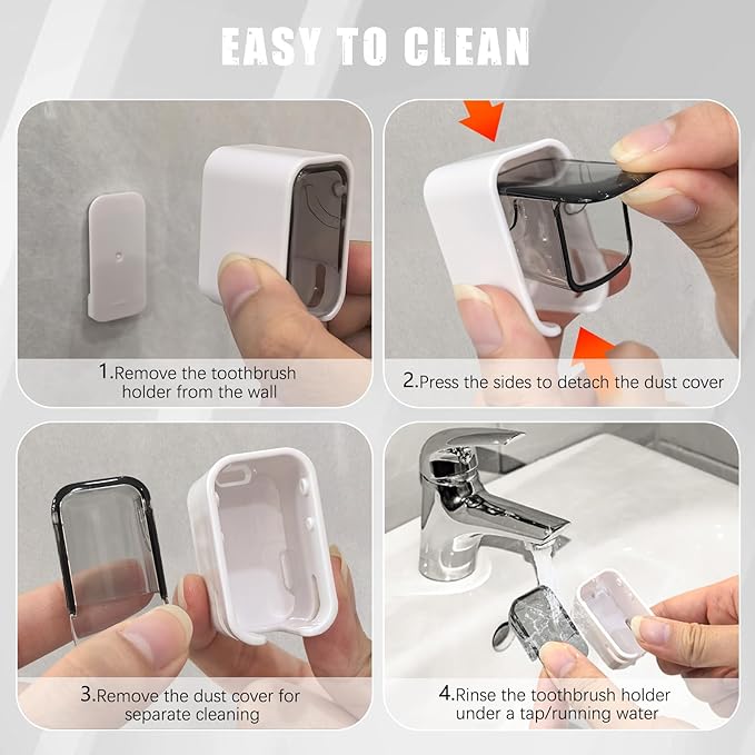 4 Pack Mini Toothbrush Holder Wall Mounted with Cover, Single Slot Toothbrush Storage Organizer for Shower, Compact Toothbrush Holders for Bathroom & Travel, Ideal for Family Tooth Brushes