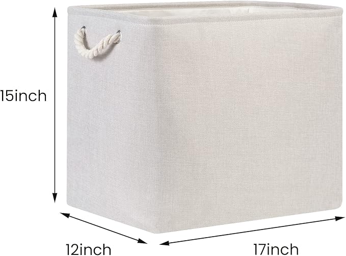 Bidtakay Fabric Beige Baskets, Extra Large Organization Baskets for Clothes, Set of 2 Collapsible Storage Bins for Shelves Cabinet, 17x12x15 In Organizing Bins for Bedroom Blankets Pillow Towels Storage