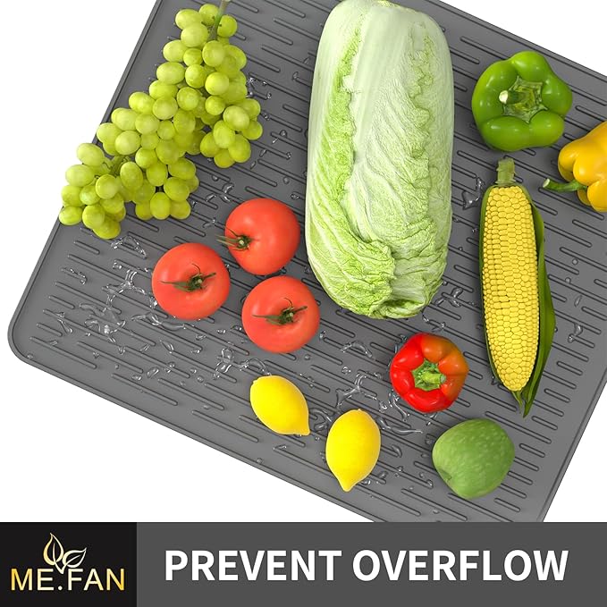 ME.FAN Silicone Dish Drying Mat for Kitchen Counter, Dish Drying Pad for Sink, Refrigerator or Drawer, Countertop Protection Pad S - 12'' x 8'' - Grey