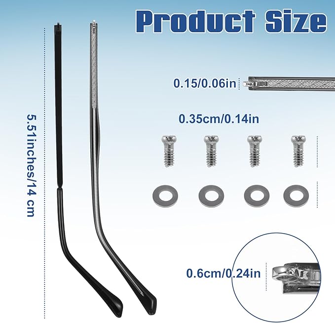 Glasses Arm Replacement 2 Pair Universal Eyeglass Repair Kit Anti-Slip Tips Eyeglasses Arms Legs Replacement Accessories with Screws, Nose Pads, Tools for Sunglasses, Reading Glasses Black TR90