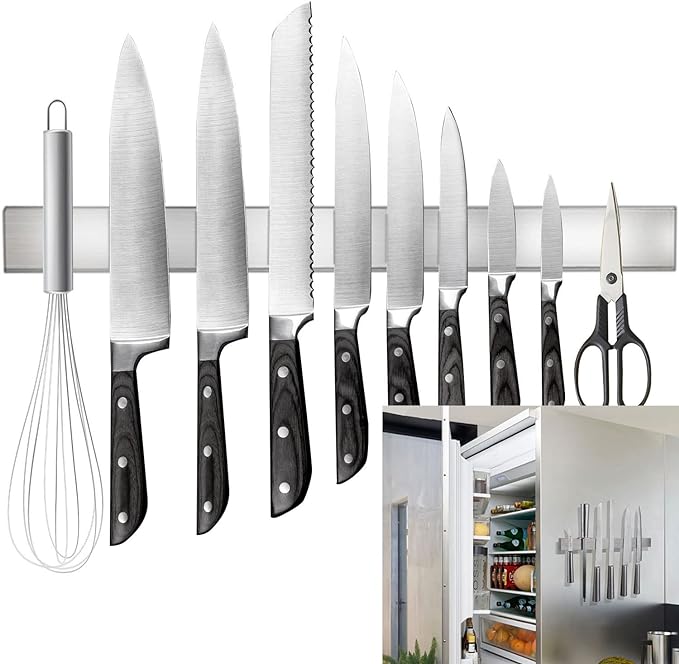 17" Double-Sided Knife Strip, Premium SUS304 Stainless Steel Magnetic Knife Holder for Refrigerator & Wall, Can be Used as Knife Rack, Tool Holder, and More