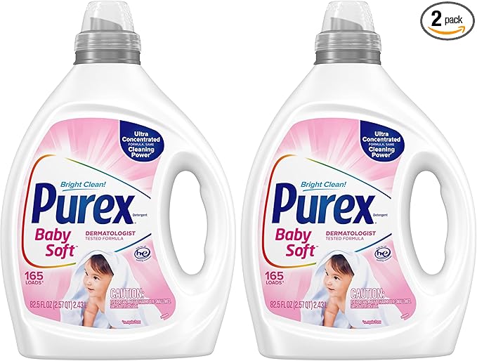 Purex Baby Laundry Detergent Liquid,Ultra Concentrated,82.5 fl oz,165 Loads,Hypoallergenic,Dye Free,Gentle on Skin,(Pack of 2)